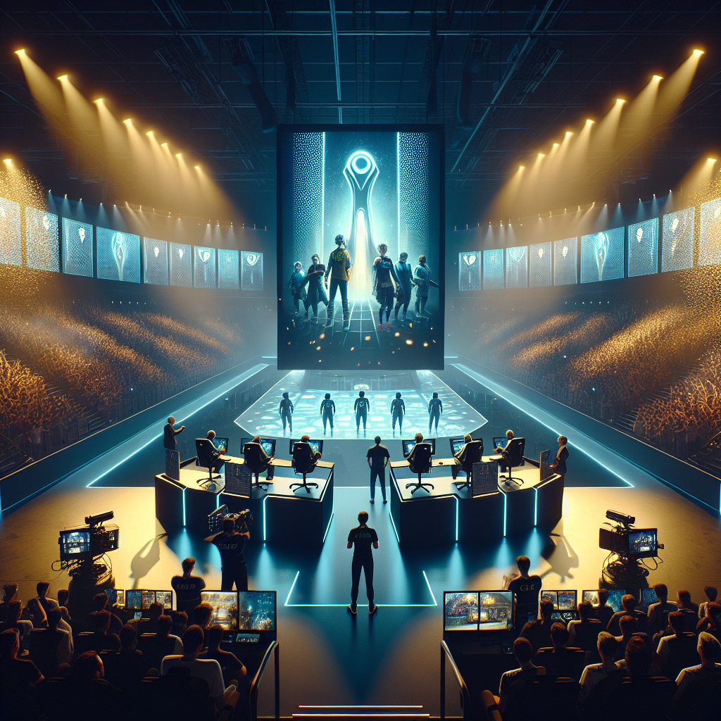 Esports arena in Astana with intense clash between invited and qualifier teams.